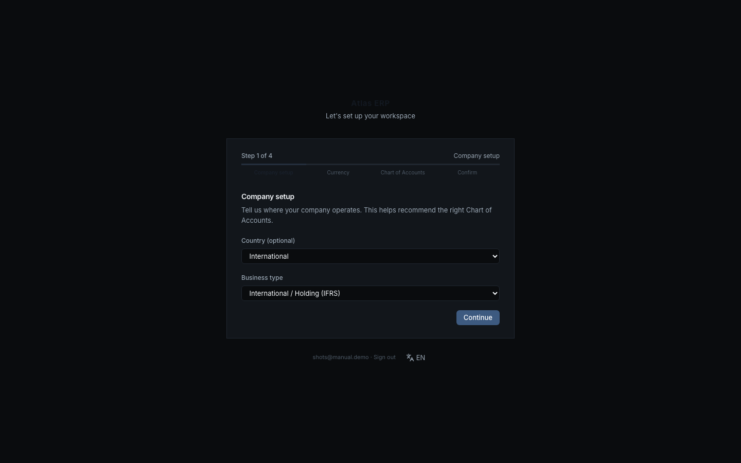 Setup Wizard, step 1